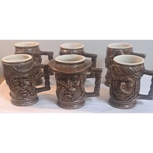 Vintage 1970s M.L.U. Character Beer Stein Mug Set of 6 Brown Barware 💥💥💥